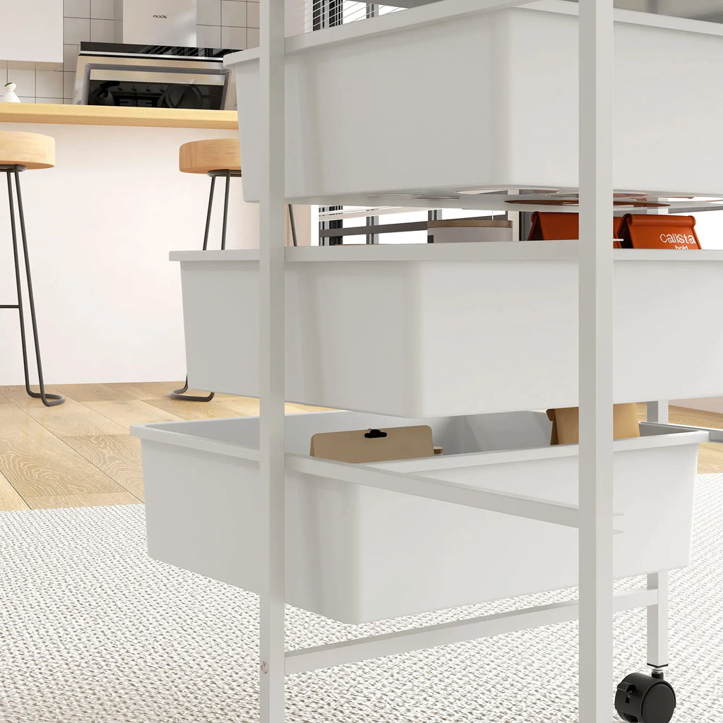 HOMCOM Carrello da Cucina con Ruote a 3 Cesti, Carrellino Salvaspazio, Bianco