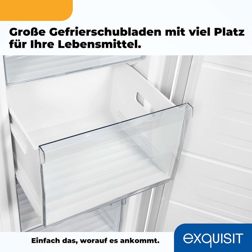 Exquisit Gefrierschrank GS271-NF-H-010E weiss | Gefrierschrank NoFrost 194 l Volumen | Tiefkühlschrank mit 5 Schubladen | Schnellgefrieren