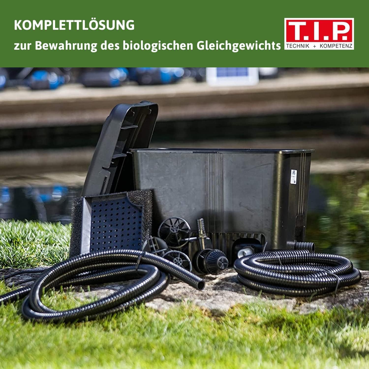 T.I.P. Teichfilter - Teichaußenfilter-Set (20.000 l Teichvolumen, Wet-and-Dry Technologie, UV-C 18 W, Filterbehälter 70 l, inkl. Pumpe, UV-C Strahler, Schläuche, Filtermaterial) WDF 20000 UV 18, 30285