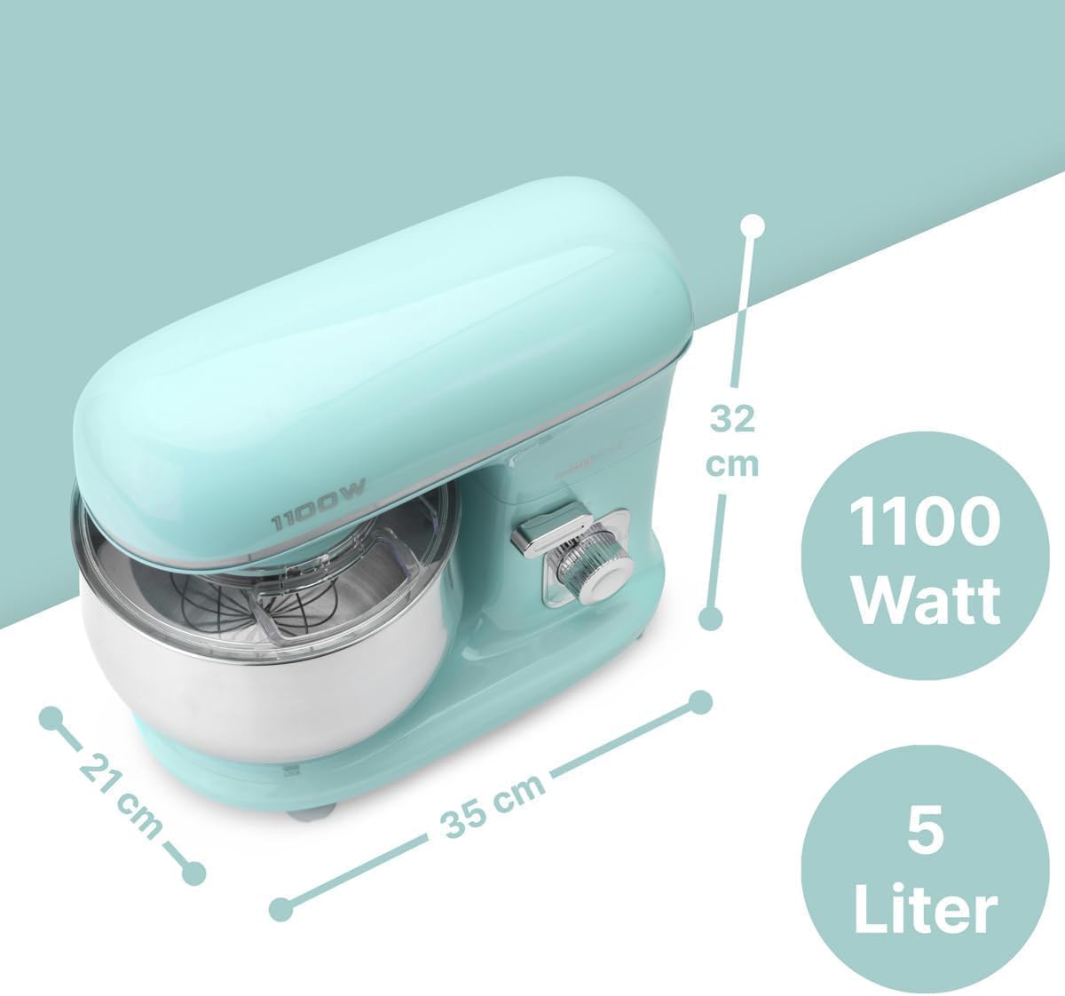Clatronic Robot da Cucina retrò per impastare | Planetaria 5L con potente motore da 1100W | Impastatrice incluso gancio e frusta | Robot da cucina retrò con paraspruzzi e apertura di riempimento – KM 3711 rosa
