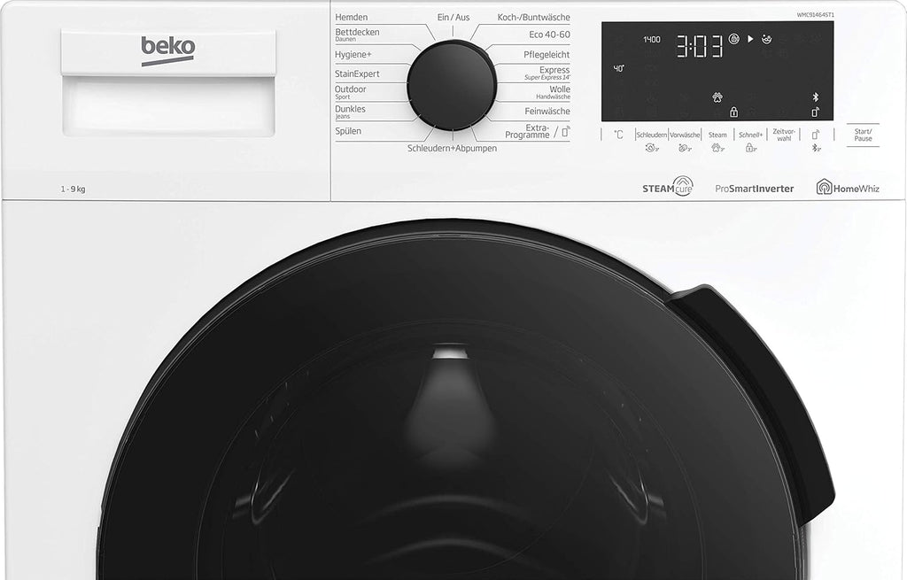 Beko WMC91464ST1 b300 Waschvollautomat, Waschmaschine, 9 kg, Bluetooth, ProSmart Inverter Motor, Dampffunktion, Pet Hair Removal, Watersafe+, Weiß