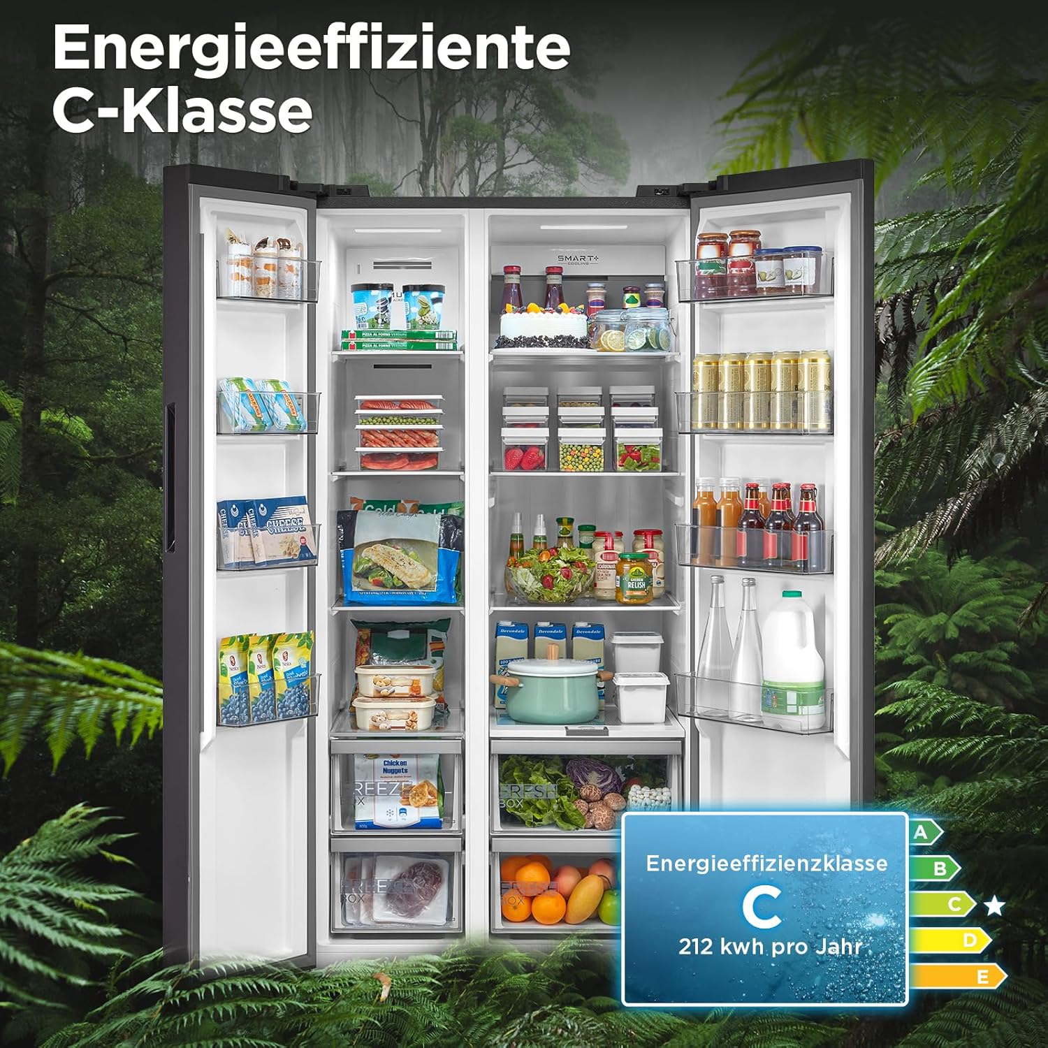 Midea KS-DDX 6.32 WT Frigorifero Side-by-Side con Congelatore/Altezza 178,8 cm/254 kWh/anno/No Frost/Compressore Dual Inverter/con Distributore di Acqua e Ghiaccio 3-in-1 e Serbatoio d'Acqua, Inox Scuro