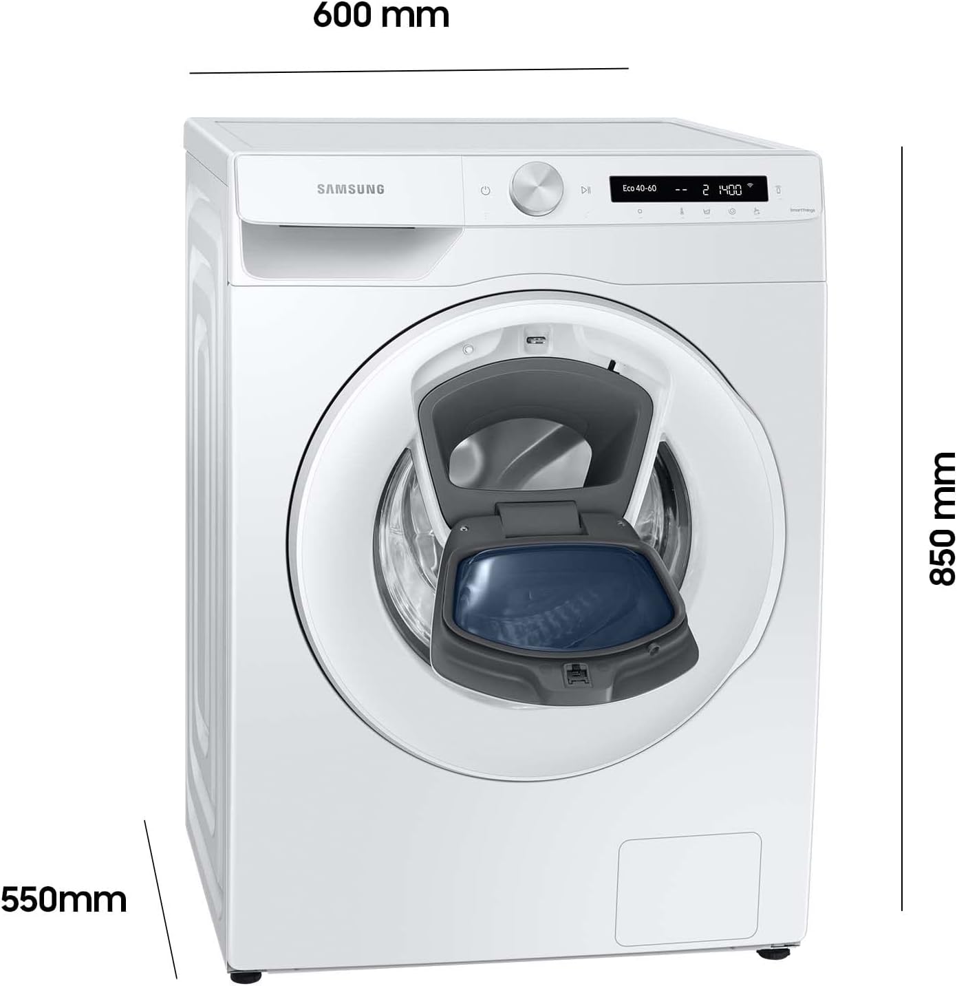 Lavasciuga Samsung WW80T554ATW/S2, 8 kg, 1400 giri/min, Ecobubble, AddWash, WiFi Smart Control, programma vapore igienizzante, Bianco