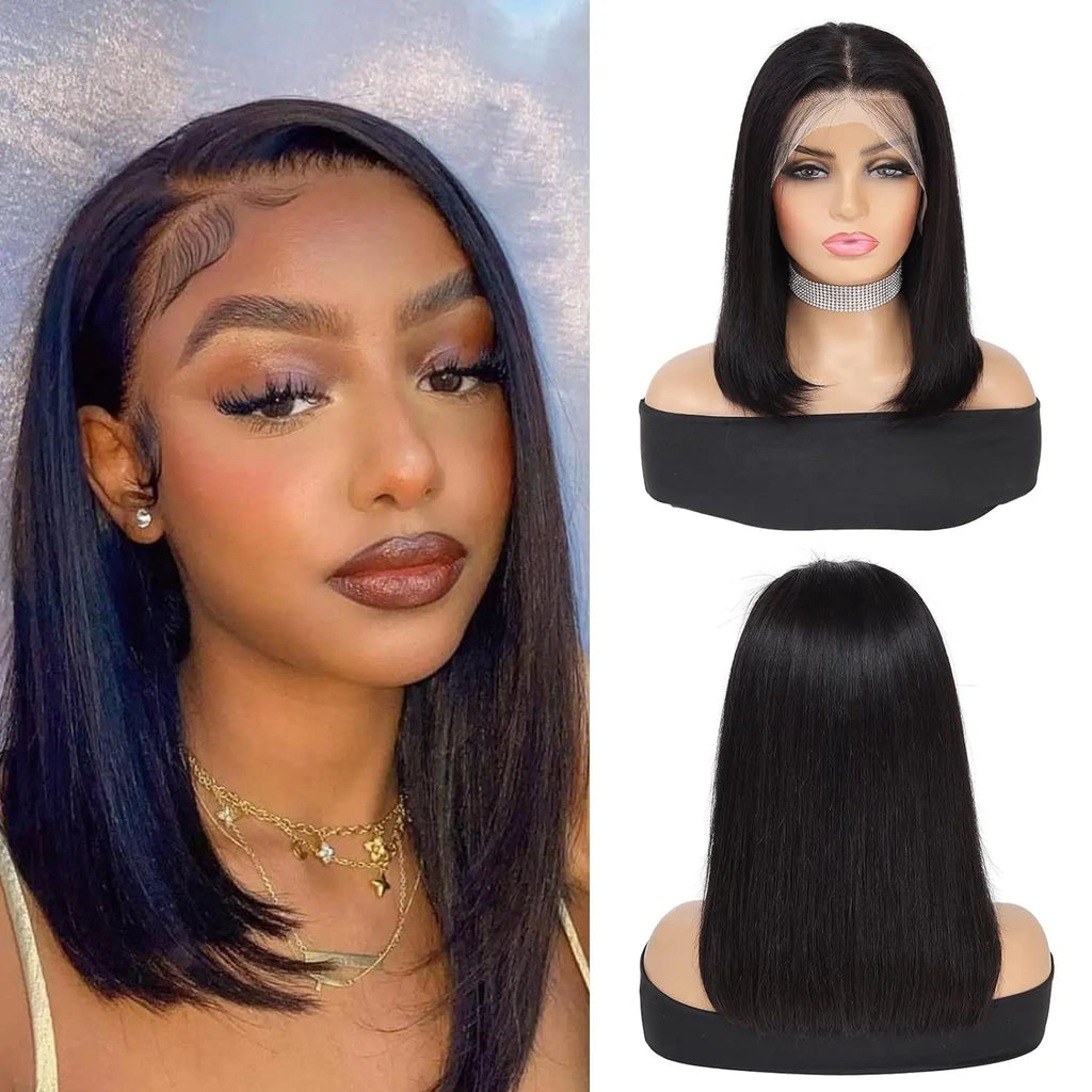 Affascinante parrucca corta in capelli lisci brasiliani - Parrucca con pizzo 13x4