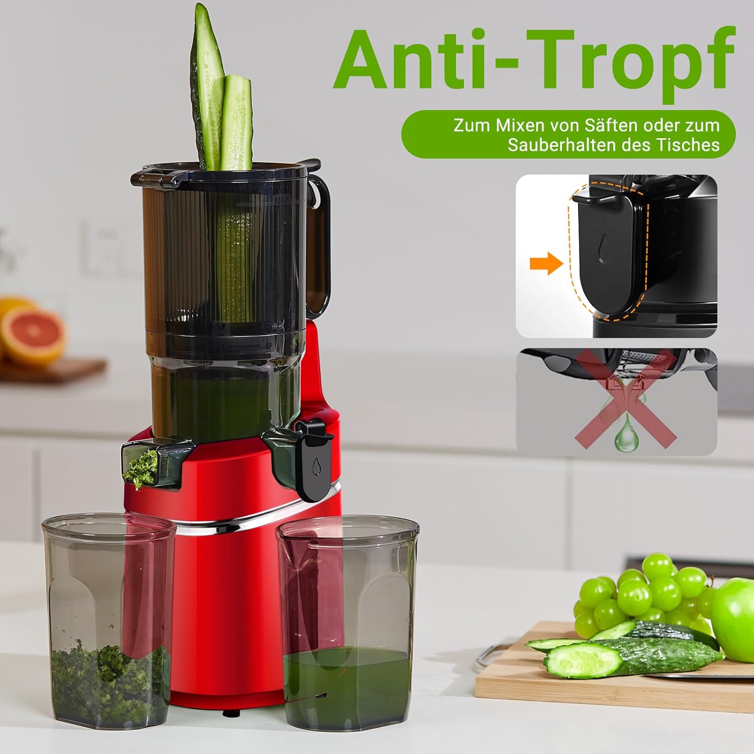 AMZCHEF Estrattore di Succo Automatico Tutto in Uno, Apertura da 135MM e Spremiagrumi da 1,8L per Frutta e Verdura, Estrattore di Succo Lento 250W Vincitore del Test con Triplo Filtro - Nero