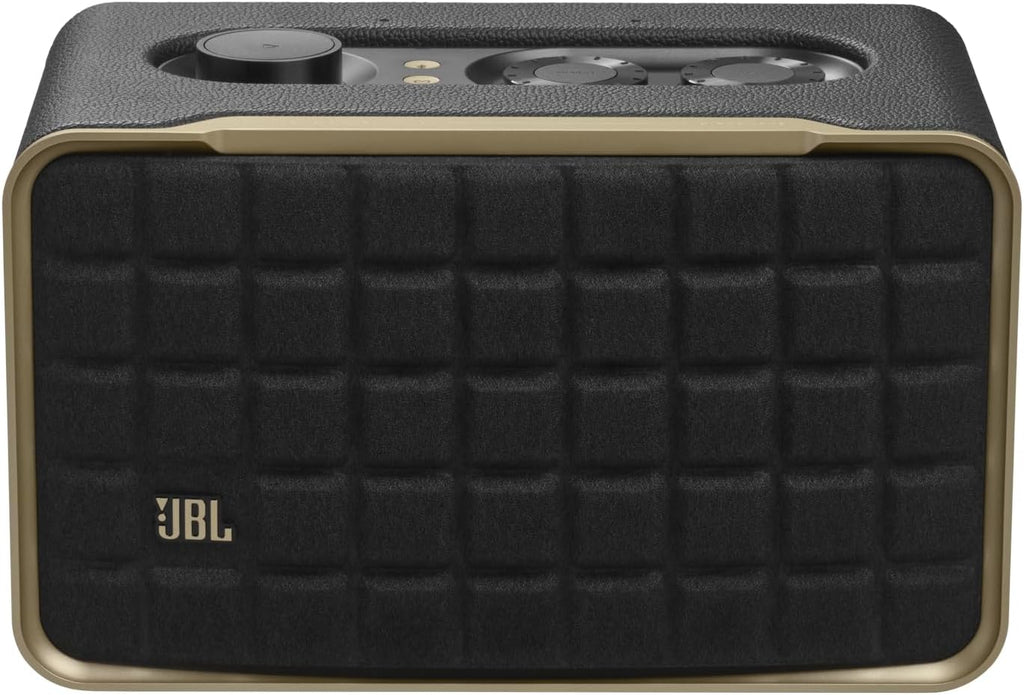 JBL Authentics 200 Smart Home Altoparlante – Cassa Bluetooth dal design retrò anni '70 – Con griglia Quadrex, Google Assistant, Alexa, AirPlay e JBL One App – Nero