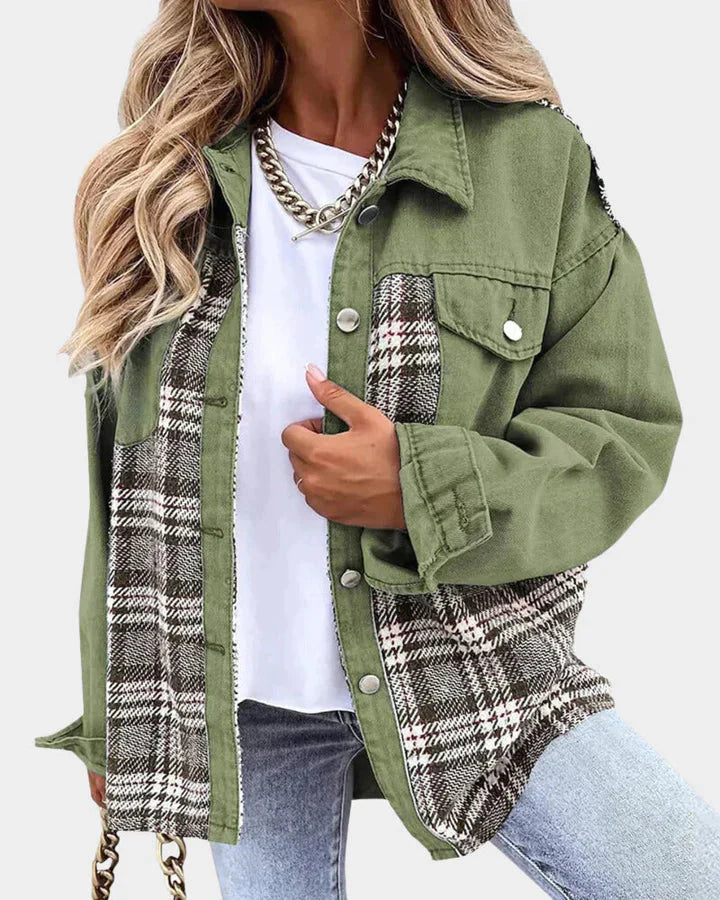 Giacca di jeans a quadri da donna