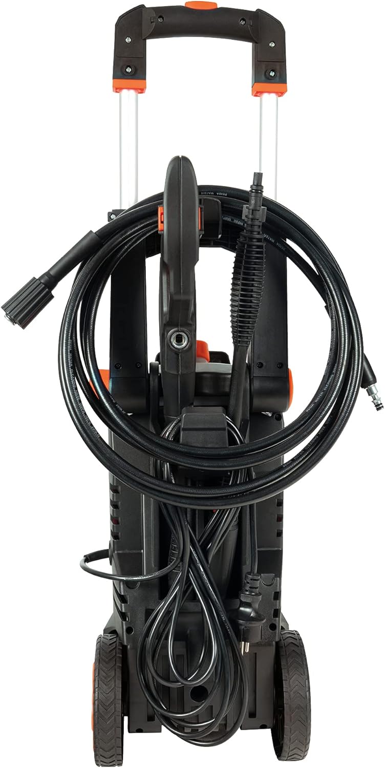 Idropulitrice DELTAFOX - pressione max 135 bar - 1800 W - portata max 420 l/h - tubo flessibile 5m - cavo 5m - serbatoio detergente 0,8L - avvolgitubo - pompa in alluminio