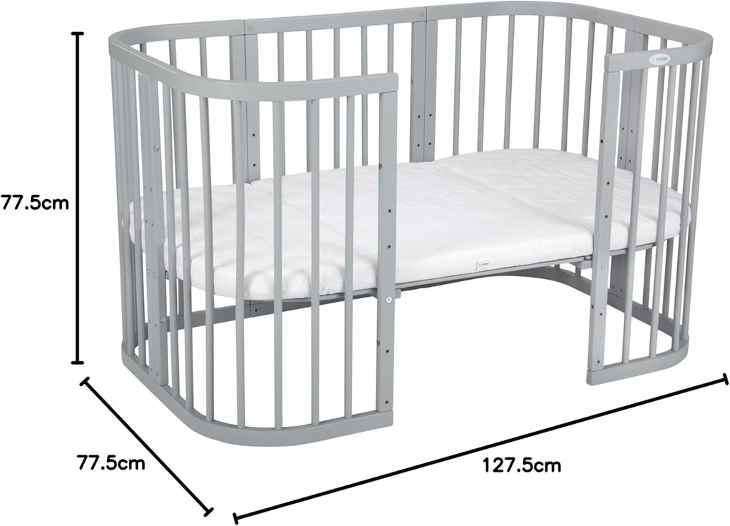 Waldin Lettino per bambini in legno 7in1 con materasso, Letto "Cresci con me", Ventilato, Base regolabile in 5 altezze, Set All-Inclusive, Legno Bianco
