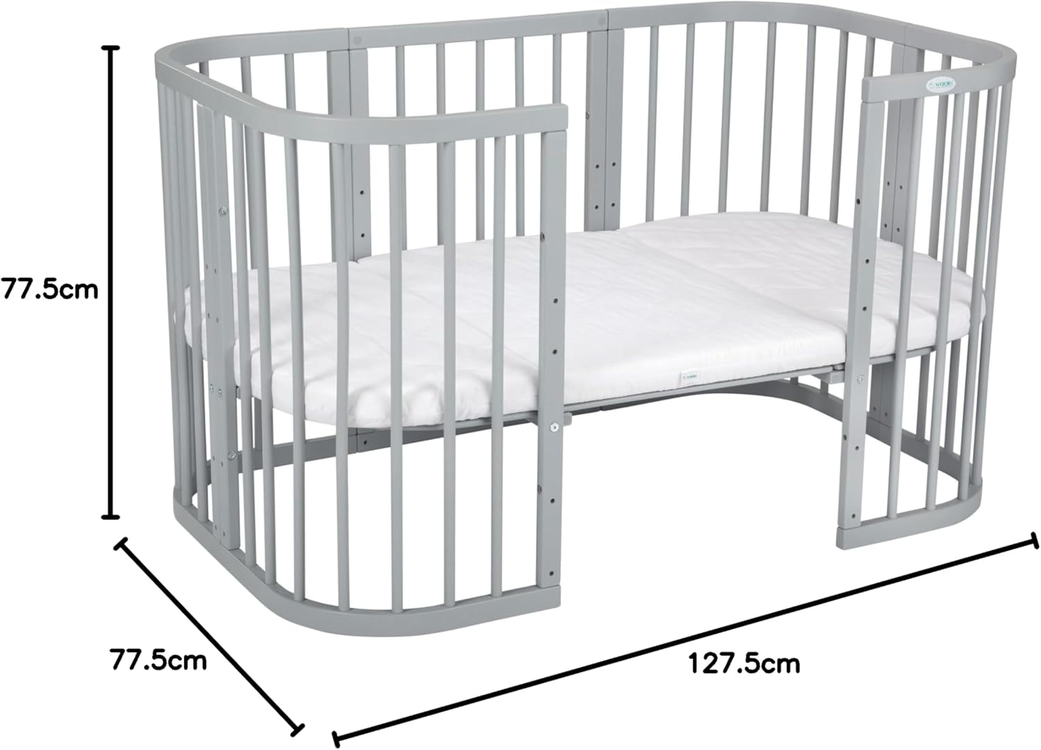 Waldin Lettino per bambini in legno 7in1 con materasso, Letto "Cresci con me", Ventilato, Base regolabile in 5 altezze, Set All-Inclusive, Legno Bianco