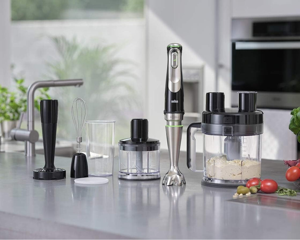 Braun MultiQuick 9 MQ 9187XLI – 5-in-1 Stabmixer mit Küchenmaschinen-Aufsatz, Zerkleinerer, Kartoffel- & Gemüsestampfer & Schneebesen, stufenlose Geschwindigkeitseinstellung, 1200 W, Schwarz/Edelstahl