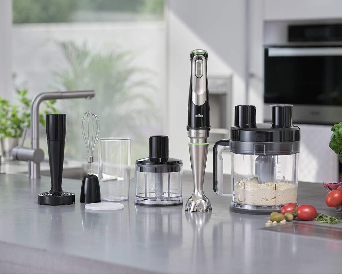 Braun MultiQuick 9 MQ 9187XLI – 5-in-1 Stabmixer mit Küchenmaschinen-Aufsatz, Zerkleinerer, Kartoffel- & Gemüsestampfer & Schneebesen, stufenlose Geschwindigkeitseinstellung, 1200 W, Schwarz/Edelstahl