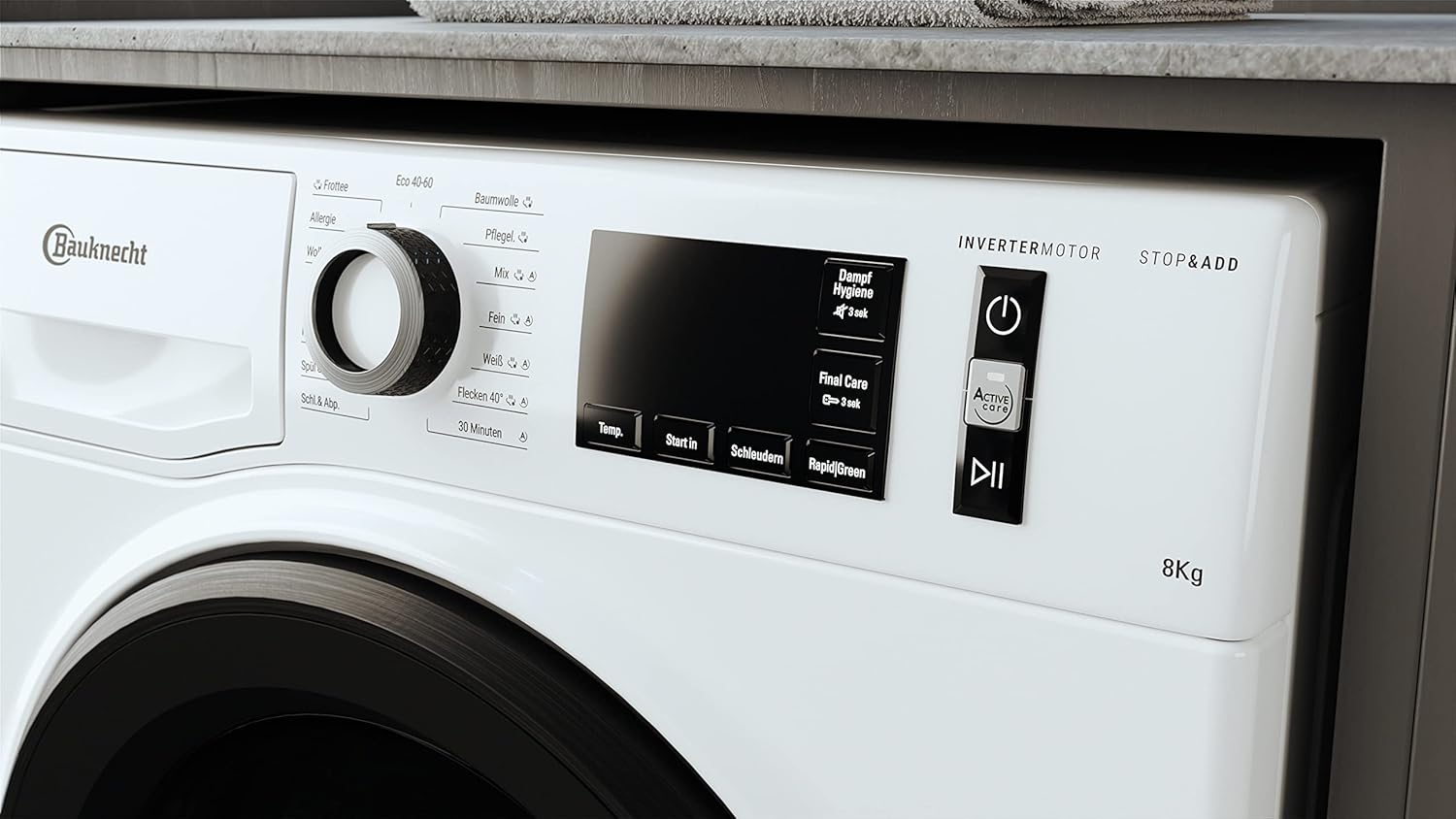 Bauknecht W Active 8A Lavatrice a carica frontale/ 8kg/ potente rimozione delle macchie/ programmi a vapore/ opzione Steam Hygiene/ classe di efficienza energetica A/ funzione Stop&Add/ motore ProSilent [Classe energetica A]