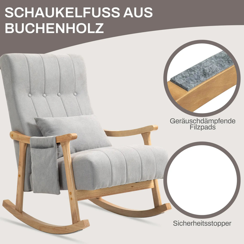 HOMCOM Schaukelstuhl mit Lendenkissen und Seitentasche