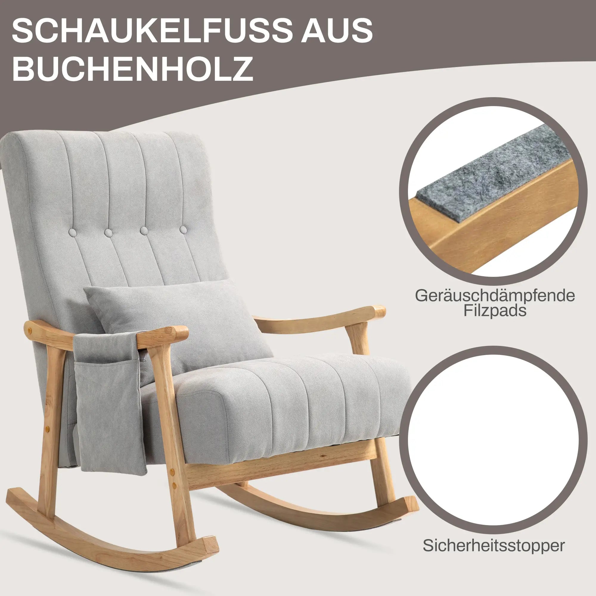 HOMCOM Schaukelstuhl mit Lendenkissen und Seitentasche
