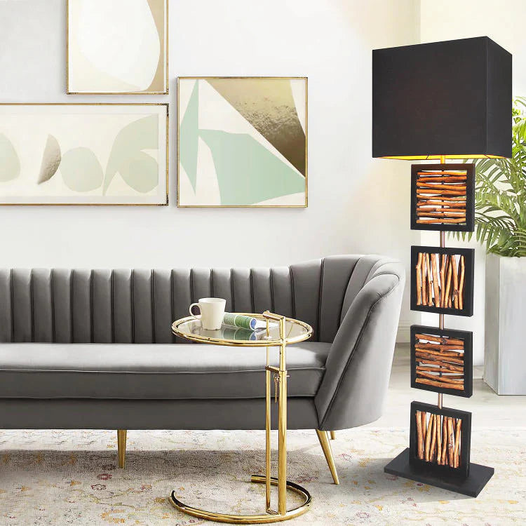 Lampada da terra di design REMA 163 cm con base in legno in stile legno di mare