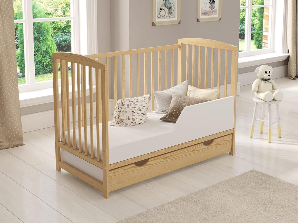 Love For Sleep Babybett Beistellbett 120x60cm mit Schaumstoffmatratze Weiß Jacob Kinderbett Baby Bett Holz - Kinderbett Babybett, Mitwachsend Gitterbett Baby Bed