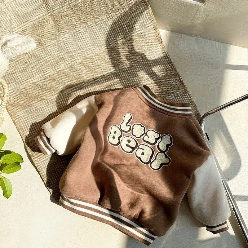 Mini Fashion - Cappotto invernale in velluto a coste stile baseball per neonati