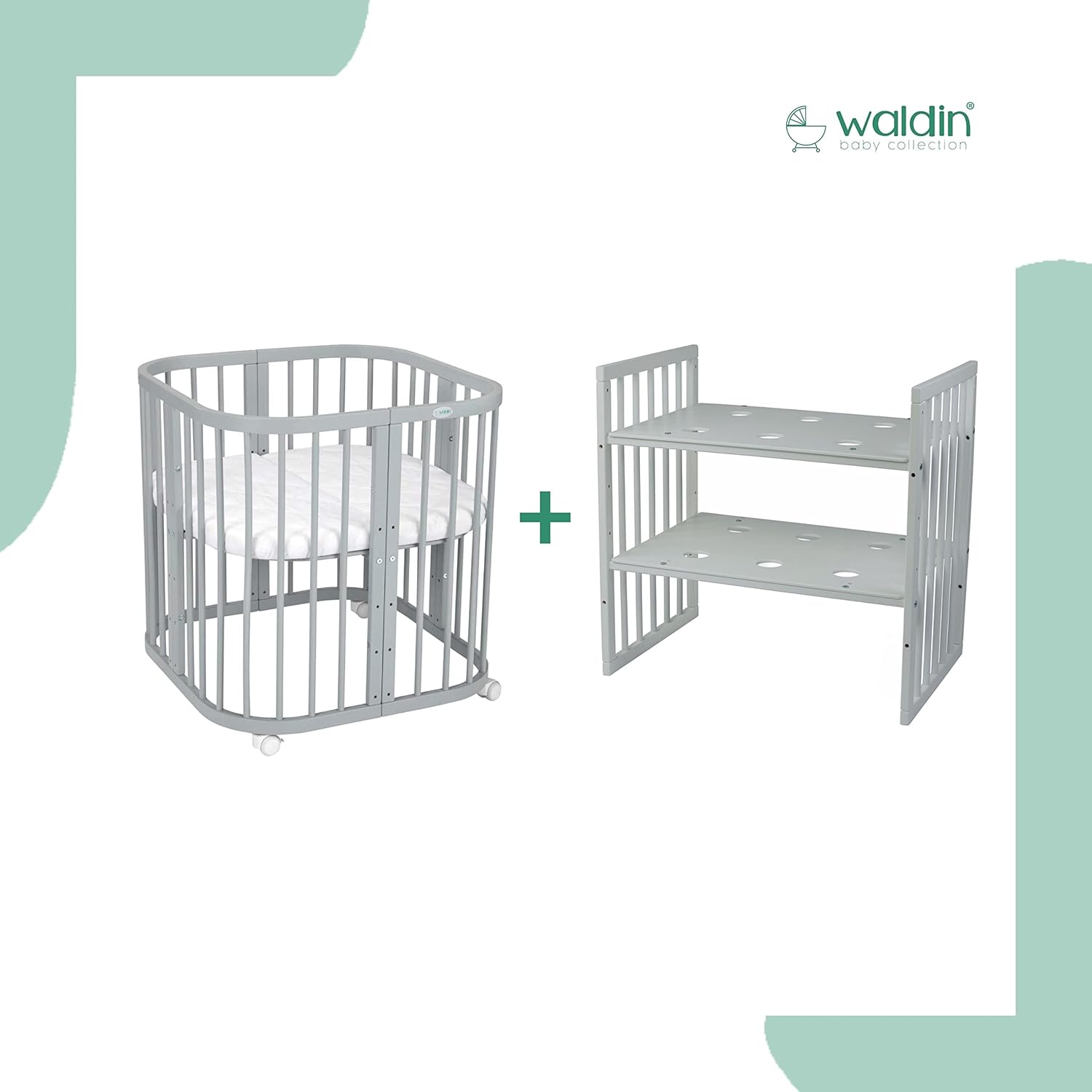 Waldin Lettino per bambini in legno 7in1 con materasso, Letto "Cresci con me", Ventilato, Base regolabile in 5 altezze, Set All-Inclusive, Legno Bianco