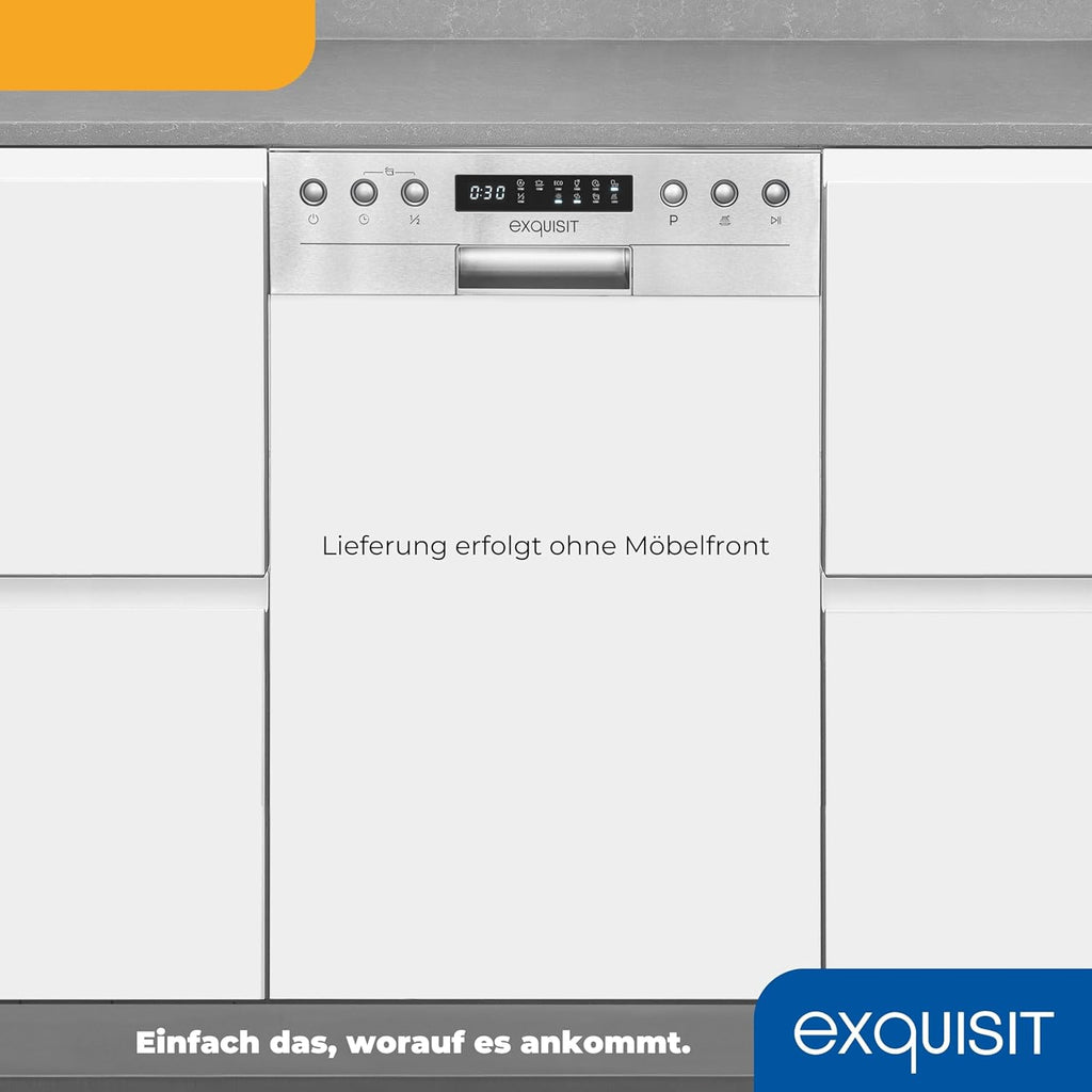Lavastoviglie Exquisit, 45 cm di larghezza, parzialmente integrata, 9 coperti, 9 litri, partenza ritardata, modalità ECO, lavastoviglie 45 cm, EGSP51009-EB-030E inox