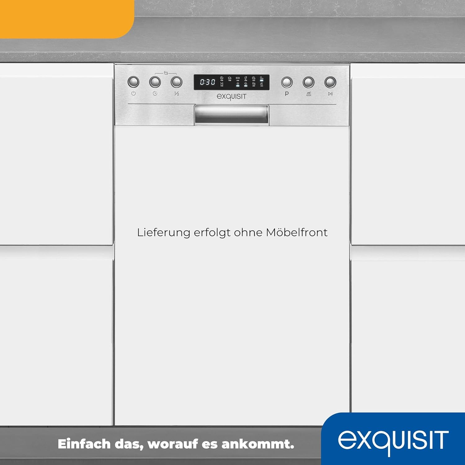 Lavastoviglie Exquisit, 45 cm di larghezza, parzialmente integrata, 9 coperti, 9 litri, partenza ritardata, modalità ECO, lavastoviglie 45 cm, EGSP51009-EB-030E inox