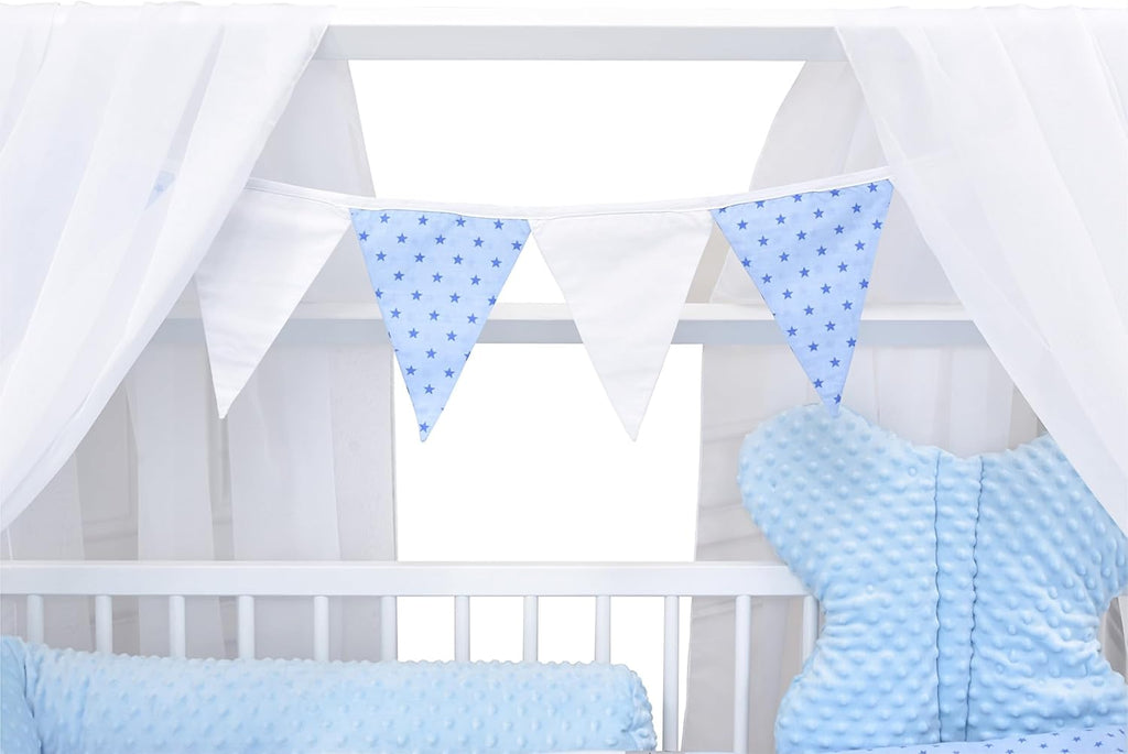 Baby Delux Lettino per Bambini Set Completo Casetta 60x120 cm Bianco con Cassetto Sponda Paracolpi Materasso Biancheria da Letto Set Decorativo (Stelle del Principe)