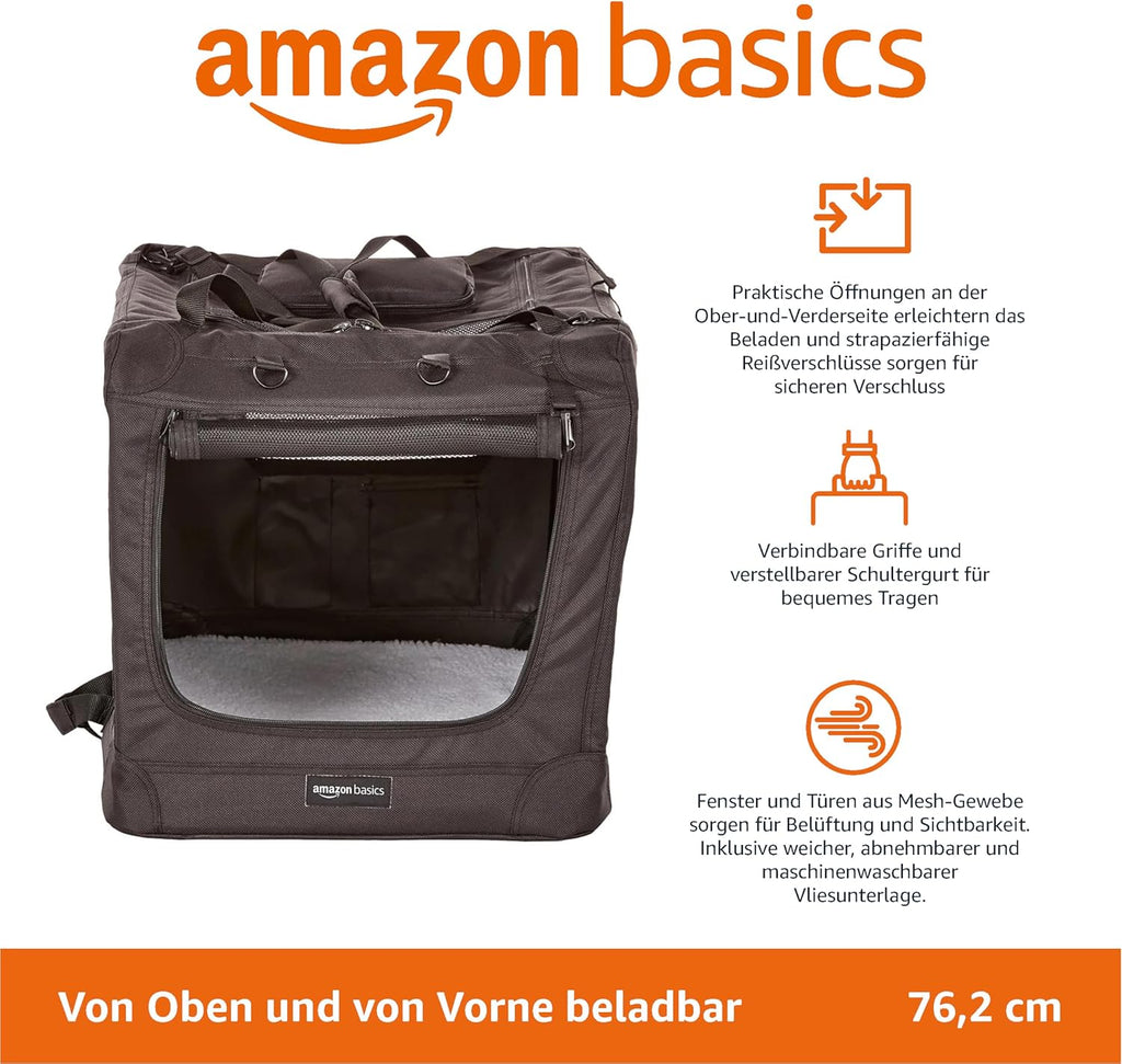 Amazon Basics – Morbida borsa pieghevole per animali domestici, 30 pollici/76,2 cm, grigia