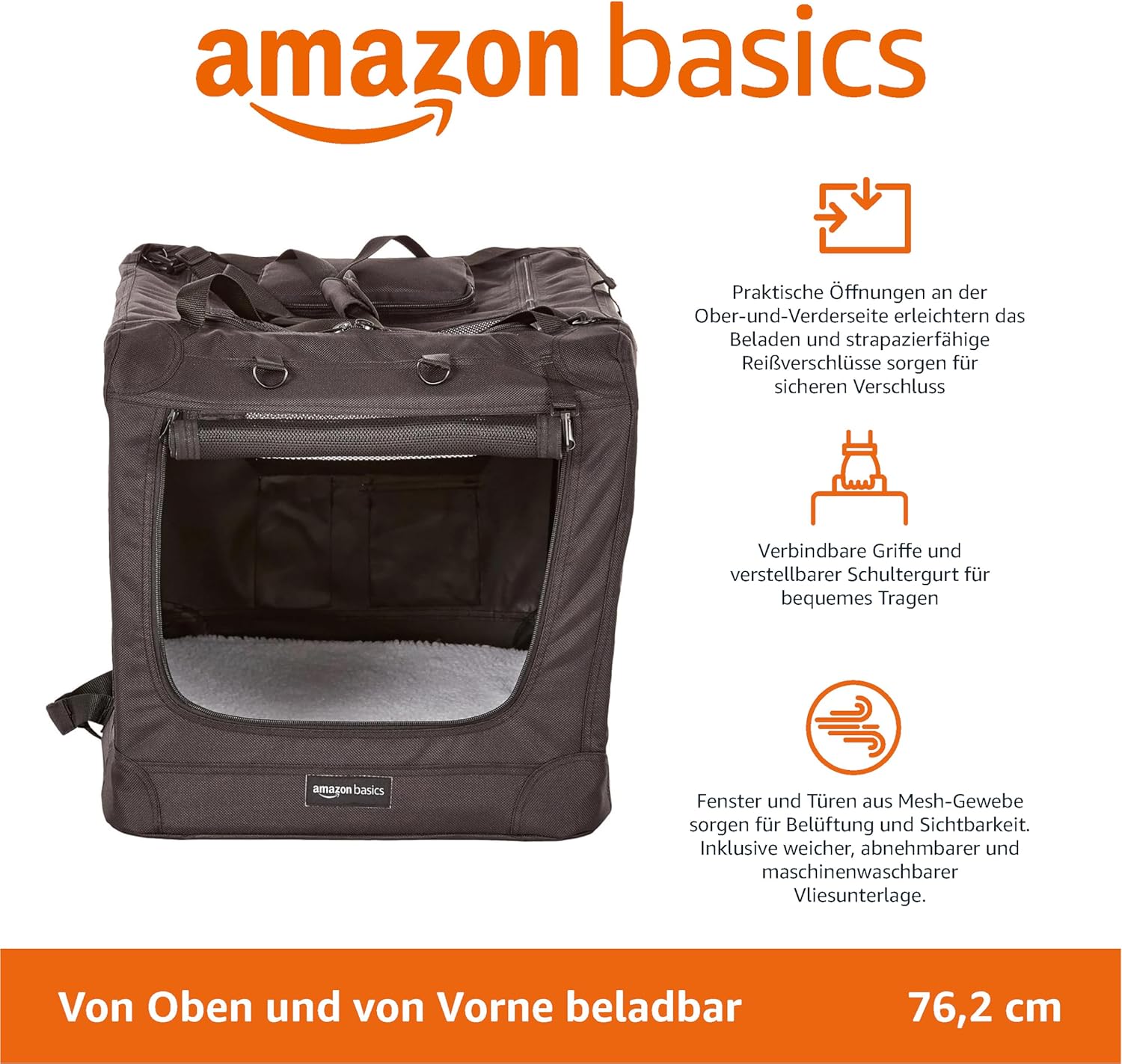 Amazon Basics – Morbida borsa pieghevole per animali domestici, 30 pollici/76,2 cm, grigia