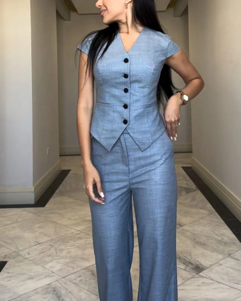 Completo due pezzi top con scollo a V e pantaloni