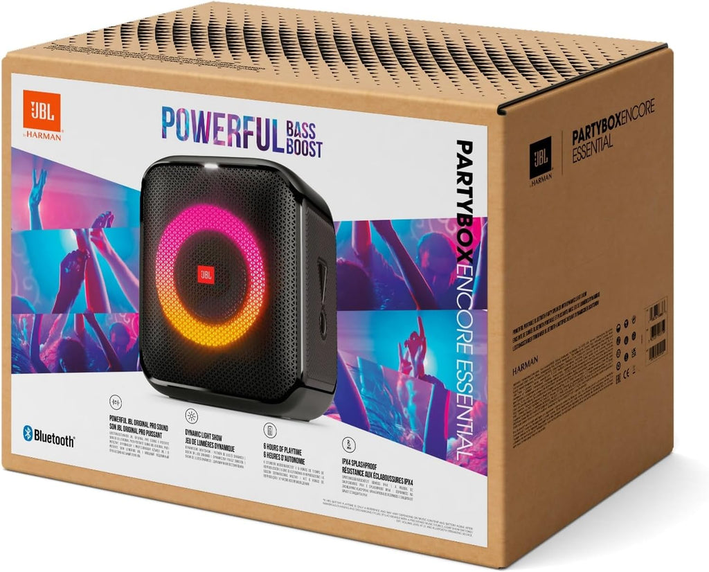 JBL PartyBox Encore – Altoparlante portatile per feste da interno e da esterno – Con luci integrate, design IPX4 e bassi profondi – 10 ore di autonomia – Nero