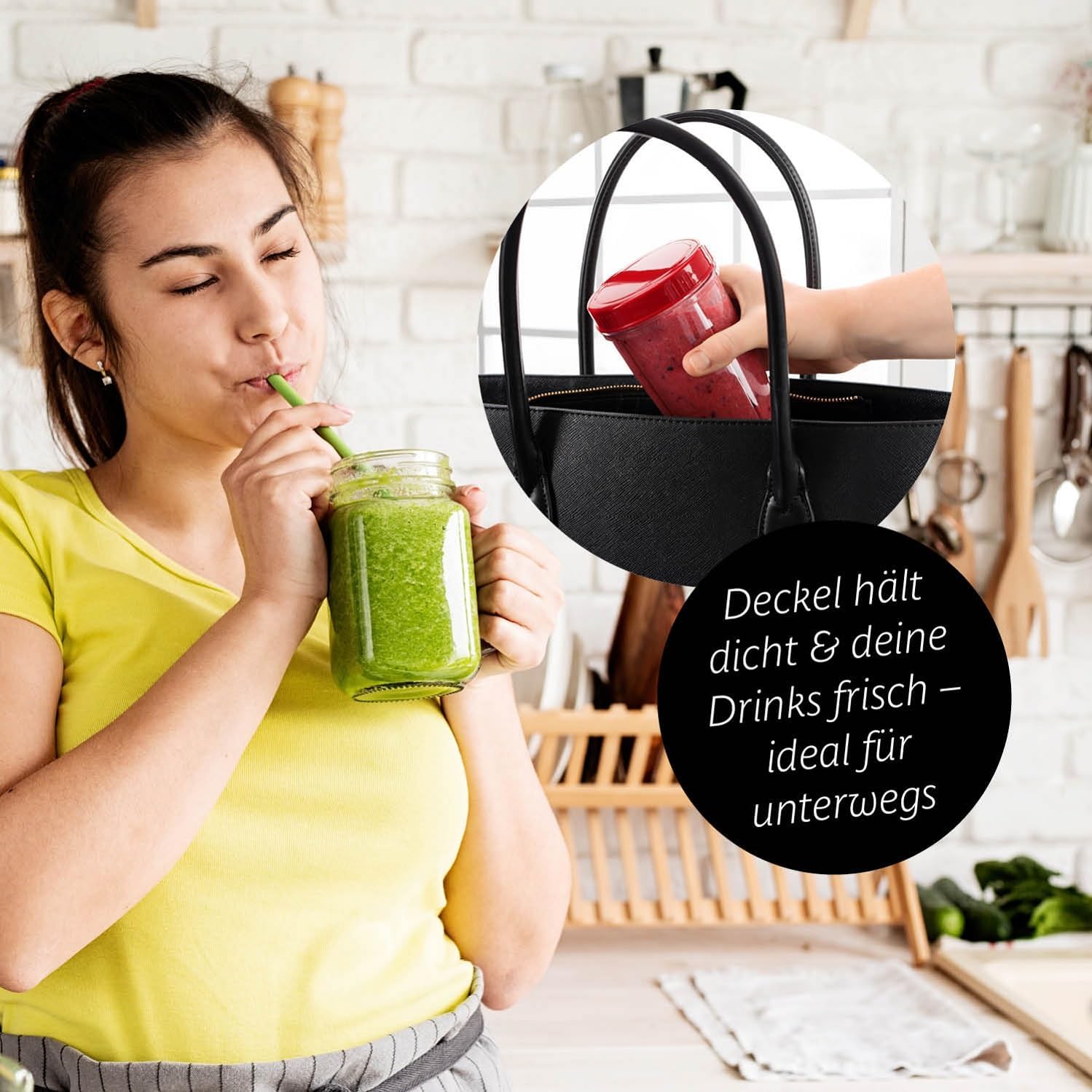 GOURMETmaxx Frullatore per Smoothie e Frullatore a Immersione Set da 18 pezzi - 400W | Frullatore Elettrico da 750ml, Mixer con 4 Bicchiere To-Go, 2 Lame, Spremiagrumi, Piedistallo e Coperchio | Lavabile in Lavastoviglie, a Prova di Perdite e Senza BPA