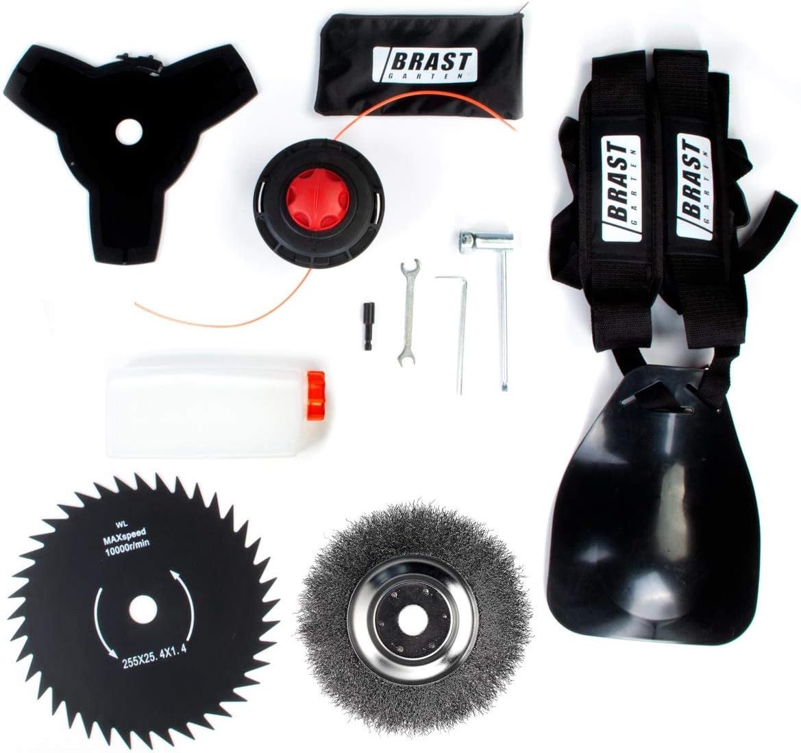 BRAST® Motorsense Benzin 3.0 PS 2 in 1 Gerät Freischneider Rasentrimmer Rasenmäher 52cm³