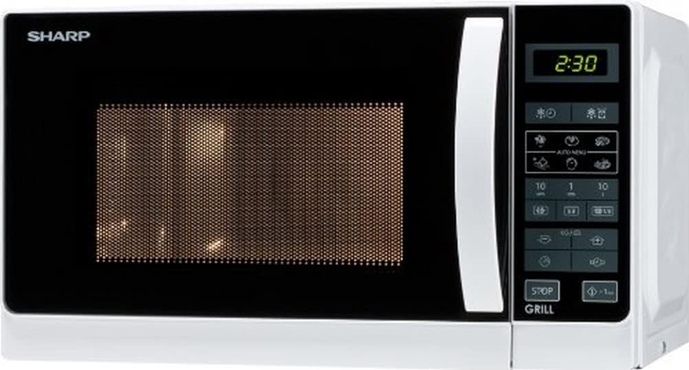 Sharp Libera installazione, R642BKW Forno a microonde 2 in 1 con grill / 20 L / 800 W / Grill al quarzo da 1000 W / 8 programmi automatici / Timer / Blocco bambini / Modalità di risparmio energetico / Piatto girevole in vetro (25,5 cm) / nero