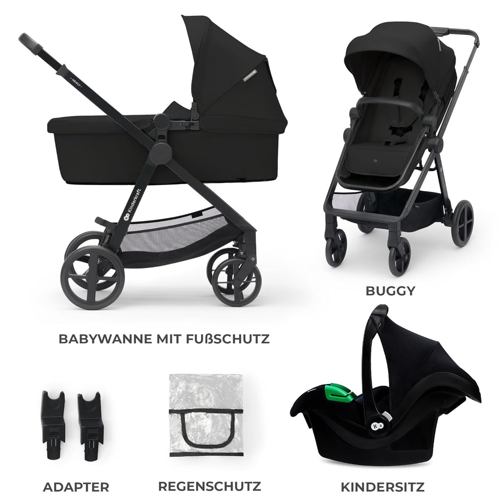 Kinderkraft NEWLY Kinderwagen 3 in 1, Komplettset bis 22 kg, Kindersitz I-Size 40-75 cm im set, Kombikinderwagen mit Fußsack, wasserfestes Verdeck mit UPF50+, Zusammenklappen, Liegeposition, Beige