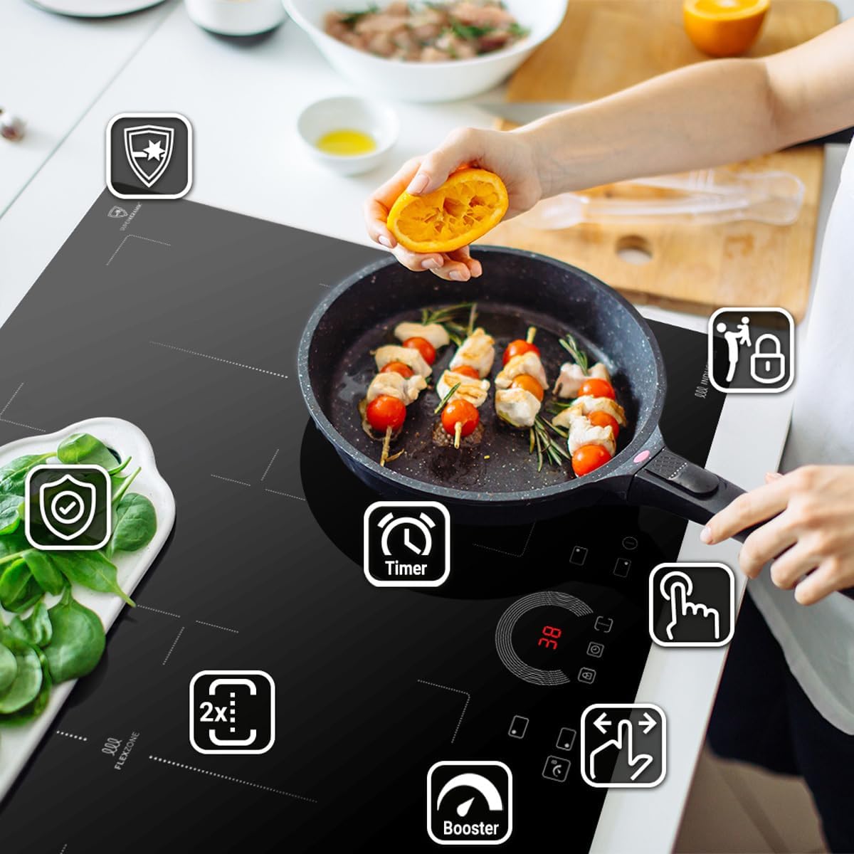 KKT KOLBE Autarkes Herdset | 60cm Einbaubackofen BO8805SS | 59cm Induktionskochfeld IH85900RL | Grill | Heißluft | Automatik-Timer | 2-fach Wärmeschutzverglasung | Kindersicherung | SET8805IH859RL