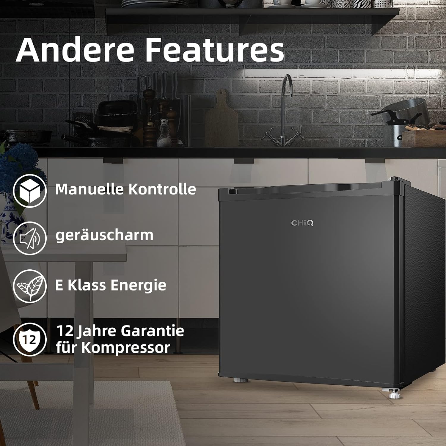 CHIQ Mini Bar Fridge 46 L, Mini Fridge, 49.6 x 47.4 x 44.7 cm (H x W x D), E Energy Consumption 80 kWh per Year, Very Quiet 39 dB