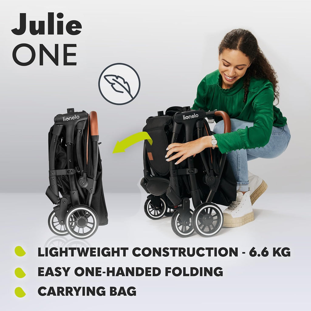 LIONELO Julie One Passeggino da 0 a 22 kg, schienale e poggiagambe regolabili, zanzariera, coprigambe, portabicchieri e borsa da trasporto, pieghevole