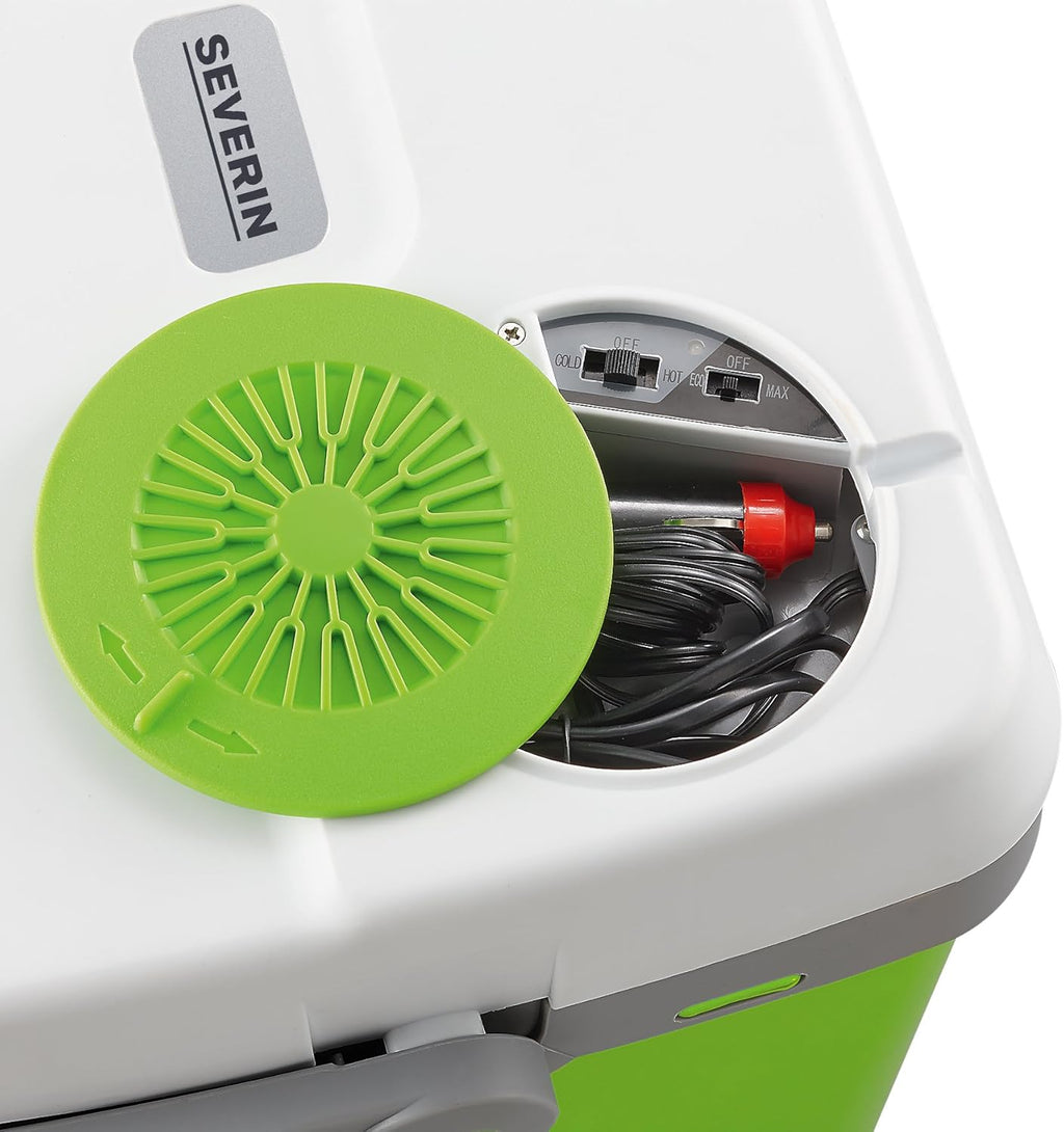 SEVERIN Electric Cool Box with a Cooling and Warming Function, 20 L, Incl. 2 Connections: 220 - 240 V / 12 V DC, KB 2922, Green-Grey, With additional USB connection, 28 l