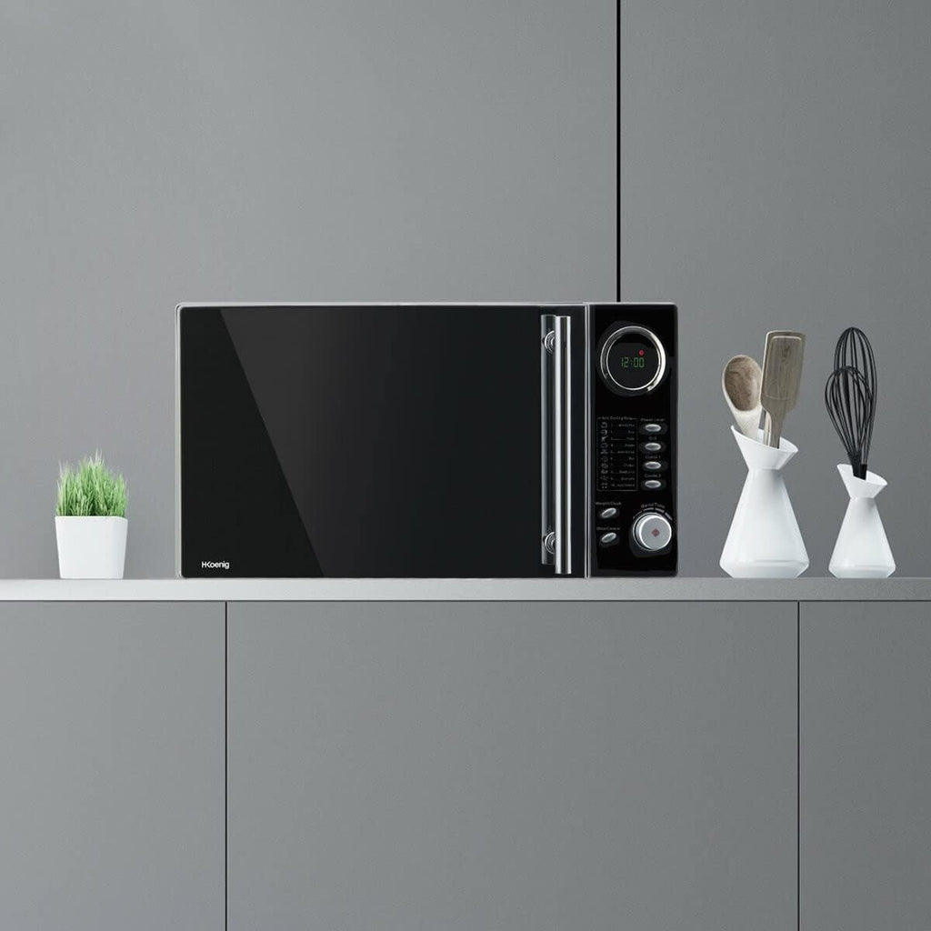 H.Koenig Microonde e Grill 2 in 1 VIO9, 25L, Piatto Girevole 27cm, 10 Livelli di Cottura fino a 1000W, Scongelamento, Cottura Combinata, Display LCD