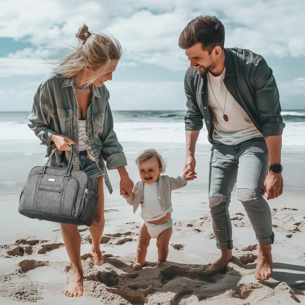 Welavila Wickeltasche, groß, wandelbar, mit Wickelunterlage und isolierten Taschen für Mama und Papa, Grau, Large