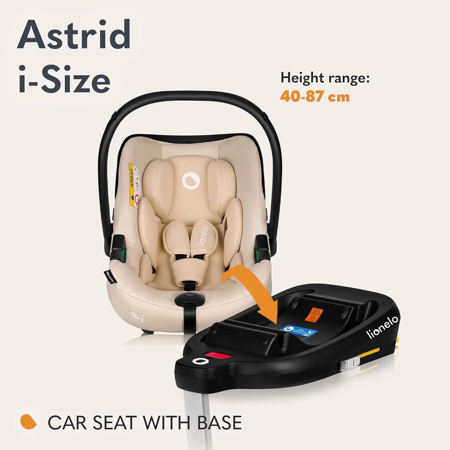 LIONELO ASTRID i-Size SET Seggiolino Auto con Base 40-87 cm Ovetto ISOFIX, Cinture a 3 Punti, Protezione Laterale, Riduttore Dri-Seat, i-Size R129