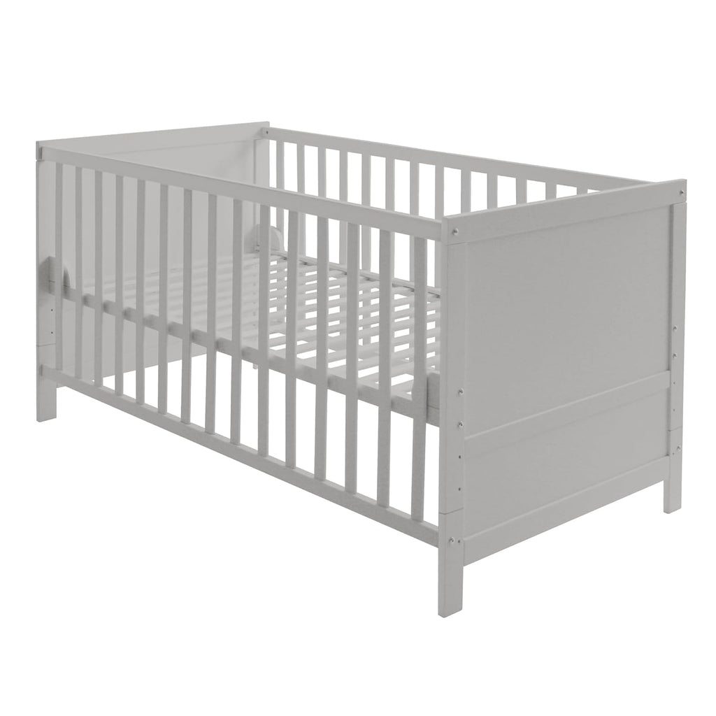 roba Lettino combinato 70 x 140 - Lettino con sbarre regolabile in 3 altezze - 3 pioli rimovibili - Lettino trasformabile in letto junior - Legno color tortora