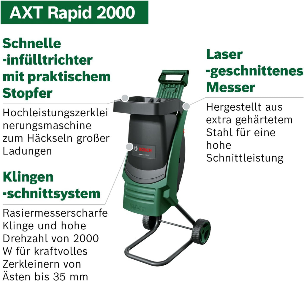 Bosch AXT Rapid 2000 Trituratore (per la triturazione potente dei rifiuti da giardino; potente motore da 2000 W)
