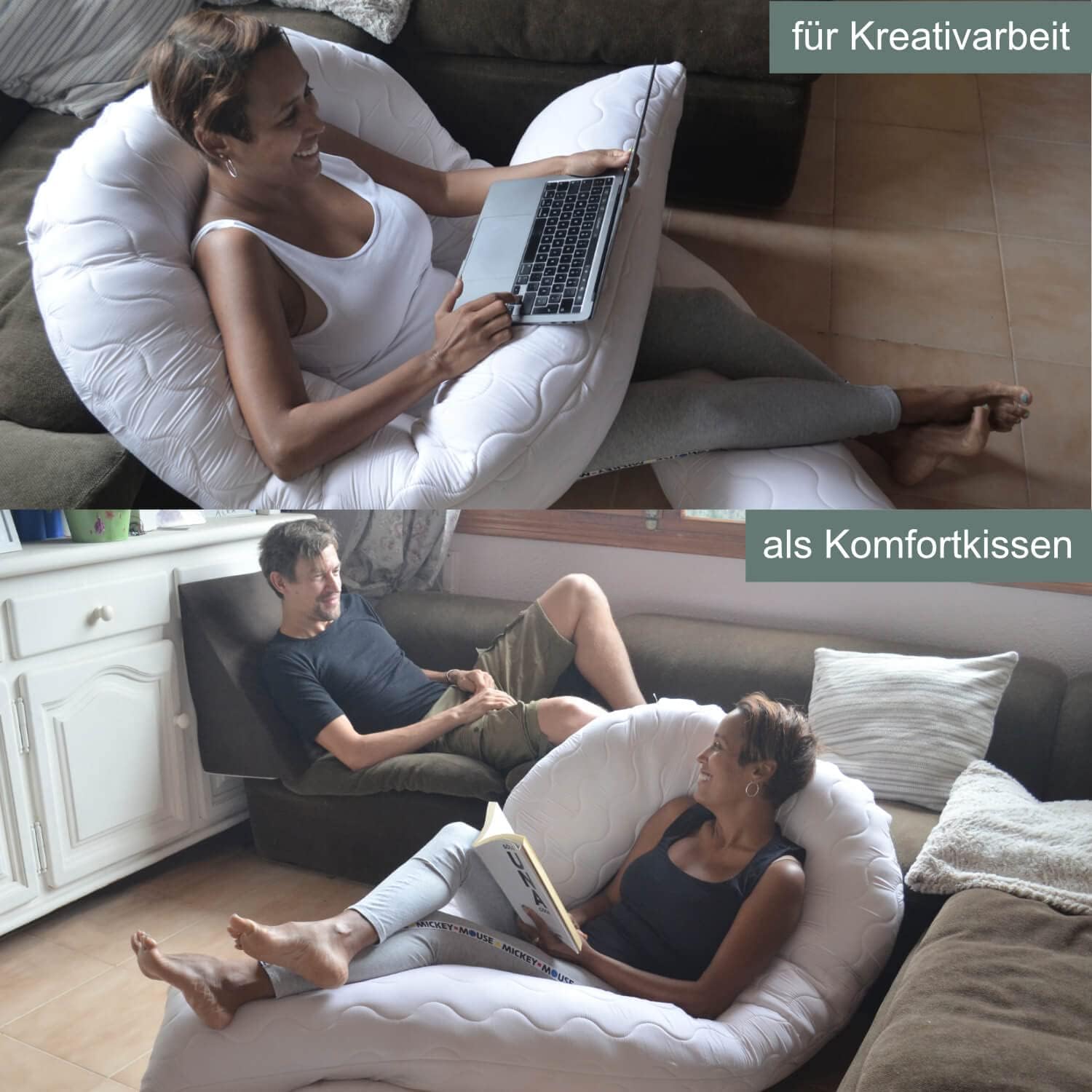 Traumreiter Visco XXL Seitenschläferkissen mit Bezug Baumwolle Graphit Grau, Hybrid Kissen + 1cm Memory Foam, U förmiges Schwangerschaftskissen Gel Body Pillow Komfortkissen Ergonomie Zertifiziert