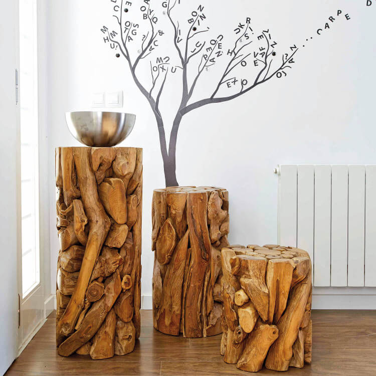 Teak Holz Sule XILON rund
