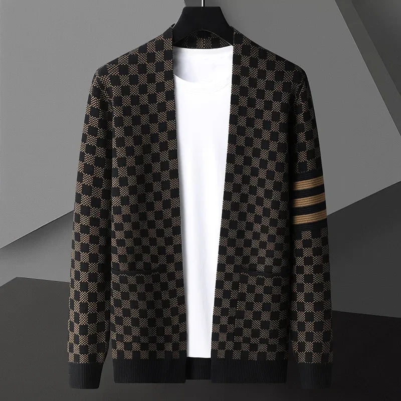 Elegante giacca a maglia da uomo con motivo a blocchi di colore