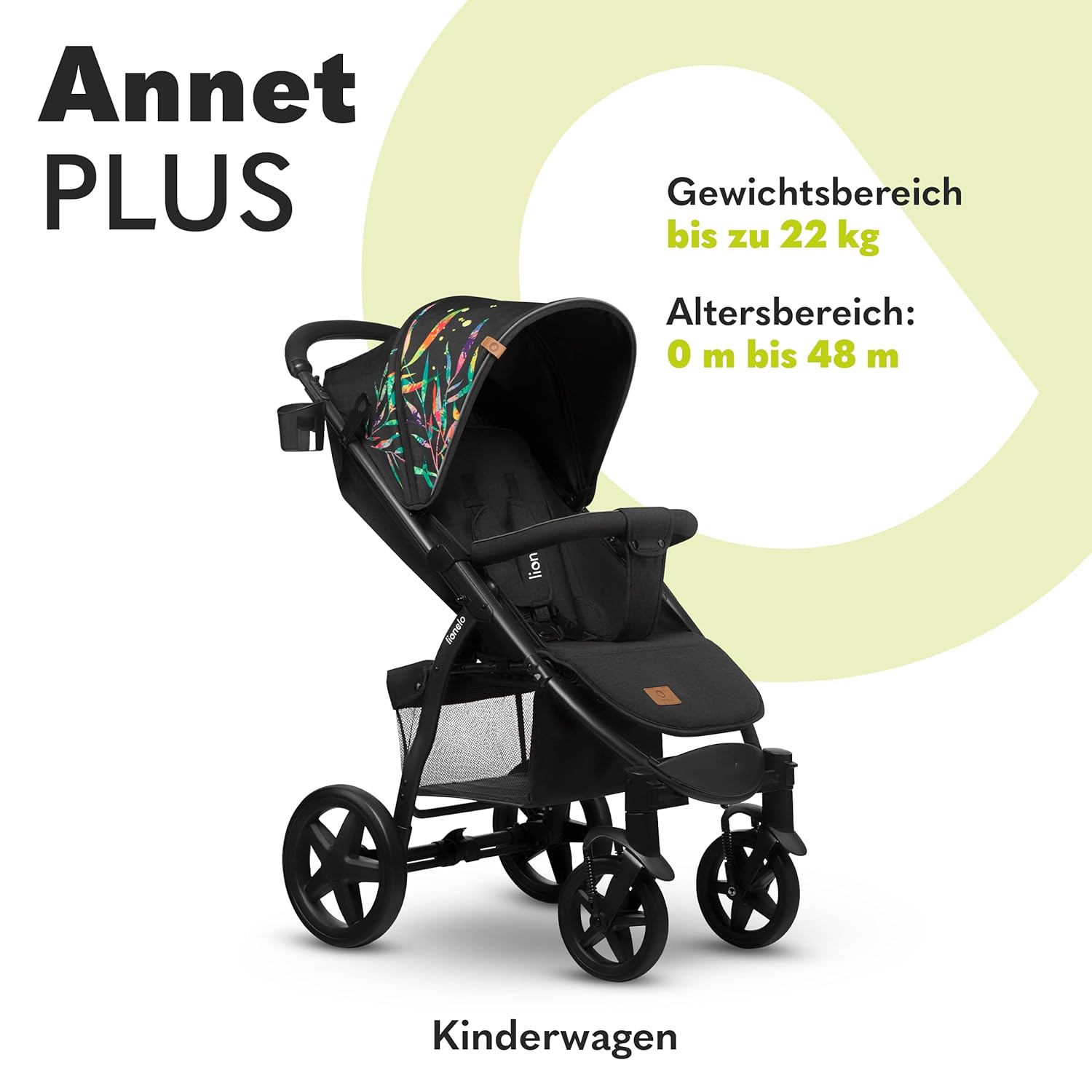 LIONELO Annet Buggy fino a 22 kg con funzione reclinabile, passeggino compatto richiudibile con accessori, ruote in schiuma EVA, zanzariera, coprigambe, portabevande, cestino (Golden Moments, Tour)