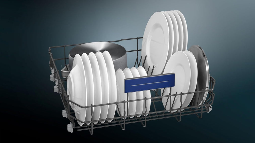 Siemens SN43ES14VE, lavastoviglie intelligente iQ300, lavastoviglie da incasso con cassetto portaposate, 60 cm, apertura automatica della porta grazie ad autoOpen dry, particolarmente silenziosa con motore iQdrive, aquaStop, acciaio inossidabile