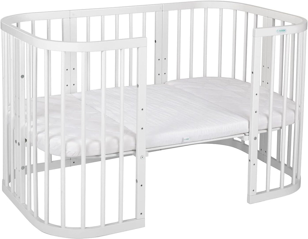 Waldin Lettino per bambini in legno 7in1 con materasso, Letto "Cresci con me", Ventilato, Base regolabile in 5 altezze, Set All-Inclusive, Legno Bianco