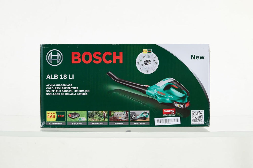 Bosch Home and Garden Soffiatore a Batteria ALB 18 LI (1 Batteria, Velocità Massima di Soffio 210 km/h, in Scatola) Verde, Nero